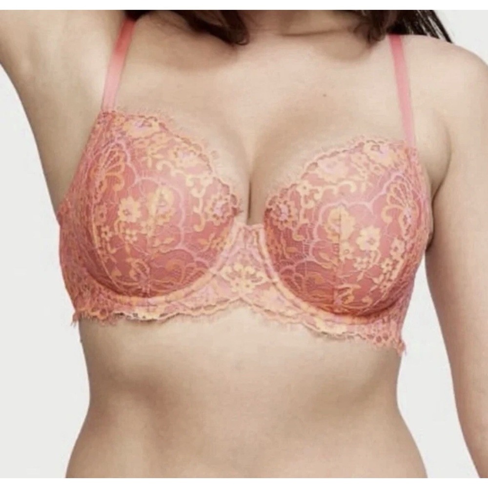 Victoria's Secret 36DDD Dream Angels Cross Dye Lace Lined Demi Bra Cocktail Pink